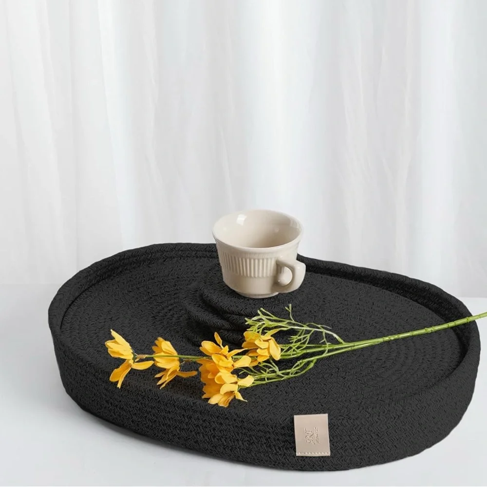 Contemporary/Boho Farmhouse Black Rope Place Mat & Coaster 13 Piece Table Set